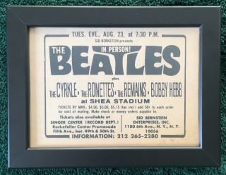 Beatles/shea Stadium 1966 Concert Ad Reproduction; Enlarged & Framed