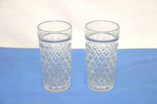 Vintage Set Of 2 Anchor Hocking Quilted Diamond Cut Juice Water Glasses 5 1/2 "