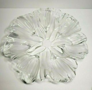 Large 12 3/8 " Clear Glass Flower Shaped Bowl Ruffle Edge