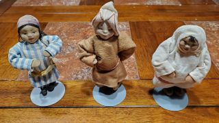 3 X Antique Russian Stockinette Cloth Dolls - Made In Soviet Union 7 Inch Kirquiz