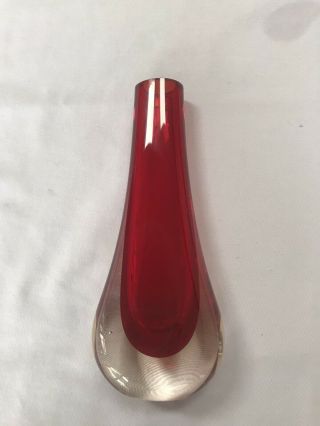 Whitefriars Ruby Red Glass Tall Teardrop Shape Bud Vase.