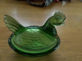 Hen On Nest - Depression Glass Covered Dishes Chicken Green