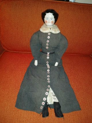 Antique 1800s German China Head Doll Civil War Flat Top 22 " Cloth Body Unmarked