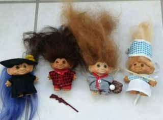 4 Dam 3 " Trolls With Vintage Outfits: Graduate,  Hunter,  Baseball Player & Washer