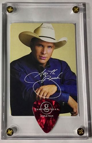 Garth Brooks Playing Card / Official Marble Red Guitar Pick Display