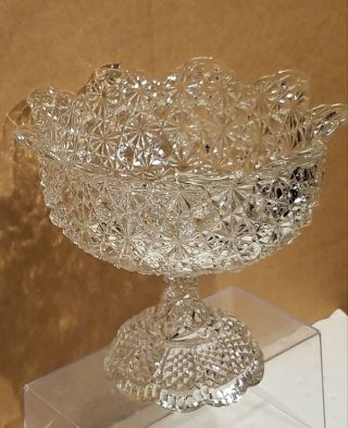 Antique Epag Daisy & Bows Pattern Glass Compote 7 1/2 ".  Nr