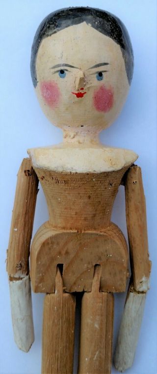 Antique German Penny Wooden 11 " Doll By Herr Insam - Williamsburg Paper Parlor