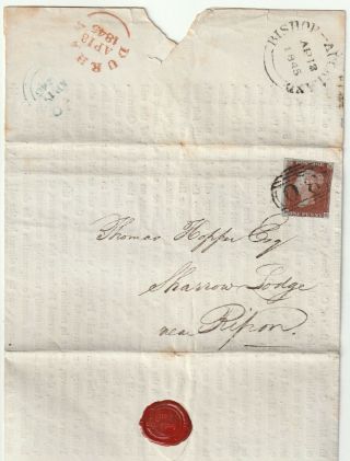 1845 =80= Numeral Bishop Auckland Printed Part Circular To Thomas Hopper Ripon