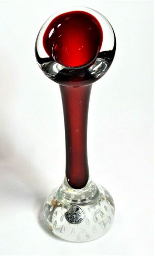 Aseda Glasbruk " Jack In The Pulpit " Red Ruby Swedish Art Glass Bone Vase Vintage