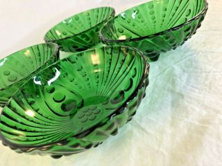 Set Of 4 Vintage Emerald Green Glass Hobnail Style 3 - Footed Bowls Nut Dish 4.  5”