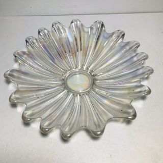 Vintage Federal Glass Celestial Iridescent Flower Shaped Bowl Fluted Edge 11 In