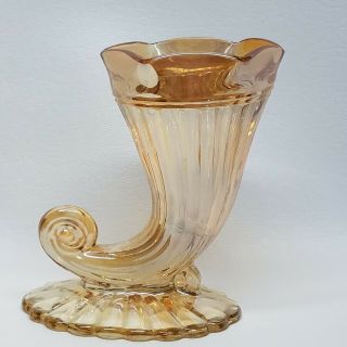 Vintage Clear Amber Glass Horn Of Plenty Vase,  Cornucopia