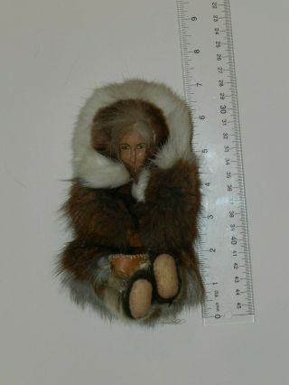 Handmade Eskimo Doll Alaska Woman Doll,  Highly Detailed,  W/birch Basket