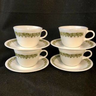 4 Corelle Coffee Tea Cups And Saucers Corning Spring Blossom Crazy Daisy