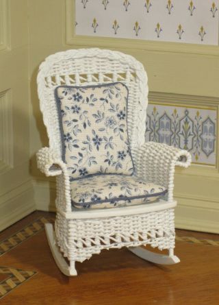 Mccurley Wicker Rocking Chair W/ Floral Upholstery Artisan Dollhouse Miniature
