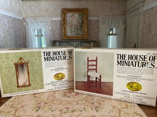 Vintage Dollhouse House Of Miniatures Ma Slat Back Chair & Wall Mirror Diy Kits