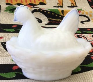 Antique Westmoreland Opalescent Hen On Nest Milk Glass Salt Dip Mini