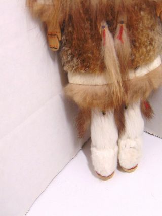 Vintage Handmade Alaskan Beaded Inuit Eskimo Doll Wood Face 3