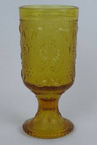 Vintage Amber Depression Glass Goblet Fancy Design 12oz
