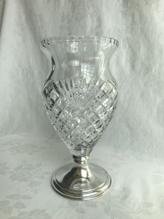 Vintage Hawkes Cut Crystal Vase Sterling Silver 52 Pwts Base 9 " Tall