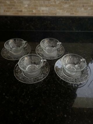 Princess House Fantasia Crystal Coffee Tea Cup 514 Set Of 4 Plus 4 Saucers