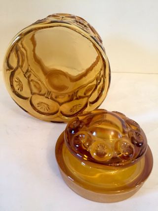 Vtg L.  E.  Smith Amber Glass 7” Canister - Moon & Stars Pattern Small 3