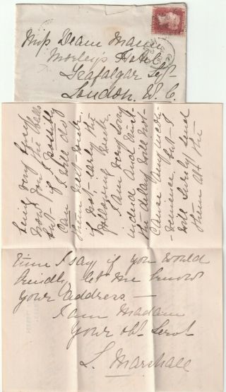 1879 Omagh Letter 1d Plate 190 L Marshall To Morleys Hotel London S M P Postmark