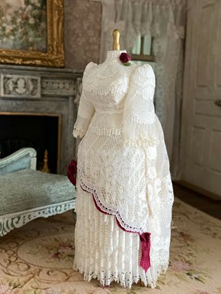 Vintage Miniature Dollhouse Artisan White Lace Victorian Dress Form Mannequin