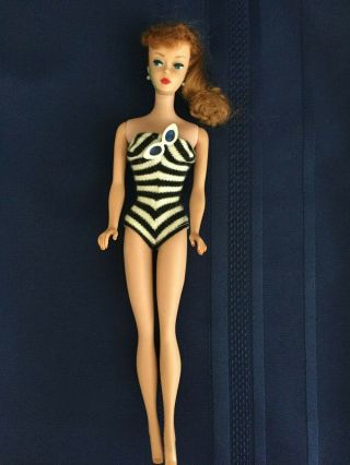 Vintage Barbie Doll 5 Titian Ponytail With Swimsuit