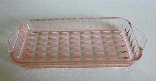 Windsor Diamond Pink Depression Glass Tray With Handle
