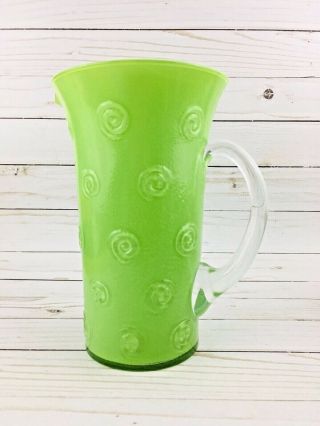 Opaque Glass Pitcher Vase Spring Summer Green Whimsical Embossed Swirls