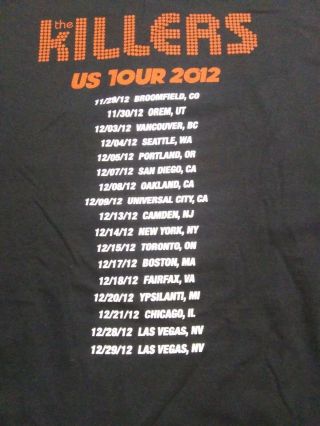 The Killers US Tour 2012 Concert T Shirt Black 2XL 2