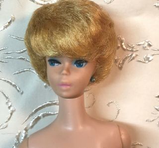 Vintage Barbie Doll Circa 1961 White Ginger Barbie Bubble Cut Black Label Top