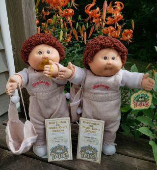 Vintage 1985 Cabbage Patch Kids ☆ Twins ☆ Clothes,  Birth Certificates,  Hang Tag