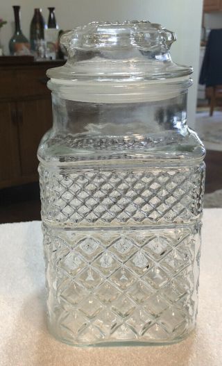 Vintage Anchor Hocking Wexford Design Crystal Glass Canister Jar Cookie 9” Tall