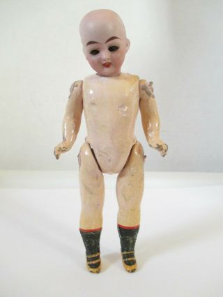 Antique German Bisque Head Sleep Eyes Fully Jointed Doll 6 Inches Tall