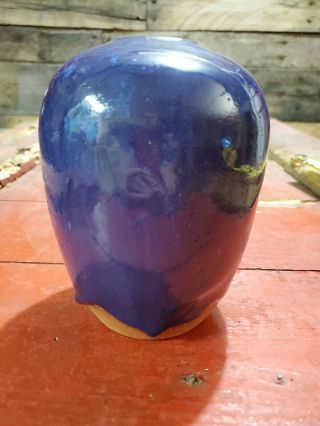 Ben Owen Iii Nc Potter Vase Cobalt Blue Dripping Down To Clay.