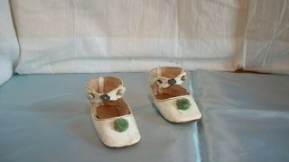 Antique White Leather Doll Shoes For French Or German Doll