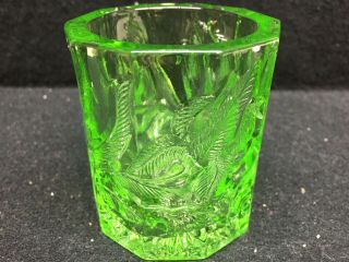 Green Vaseline Flower Glass Fairy Lamp Votive Candle Holder / Light Uranium Bowl