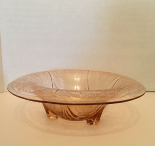 Vintage Pink Depression Glass Footed Bowl Pedestal Rolled Rim Etched Glass