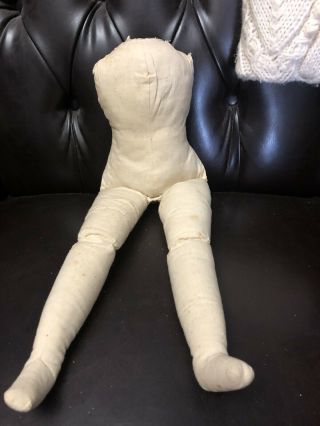 Large Antique Cloth Doll Body For China Or Parian Doll - 17 “ Long