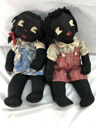 Vintage Black Americana Rag Doll Folk Art Cloth Handmade Dolls