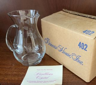 Princess House Heritage Etched Crystal 6.  5 In.  Small Juice Pitcher 402
