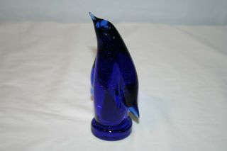 Cobalt Blue Art Glass Penguin Paperweight Figurine