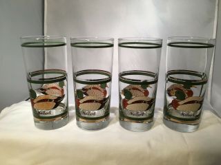 Mallard Duck Glasses Set /4 Vintage Old Fashion Cocktail Barware 6 - 1/4 " Tall