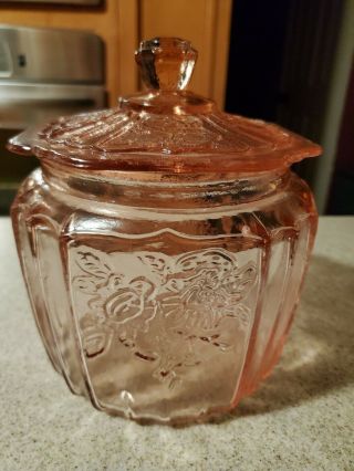 Vintage Pink Depression Glass Candy Jar With Lid 1940 