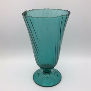 Vintage Jeannette Depression Glass Ultra Marine Teal Petal Swirl Fluted Vase