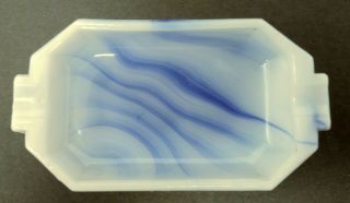 Akro Agate Rectangular Ashtray,  Blue / White Swirl,  All Over Color