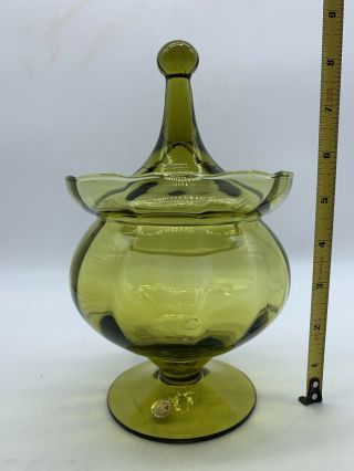 Vintage Empoli Mid Century Moden Art Glass Apothecary Jar Circus Tent Amber