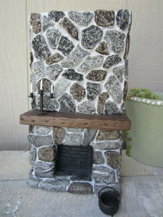 Dollhouse Miniature Painted Plaster Stone Hearth Fireplace With Mantle